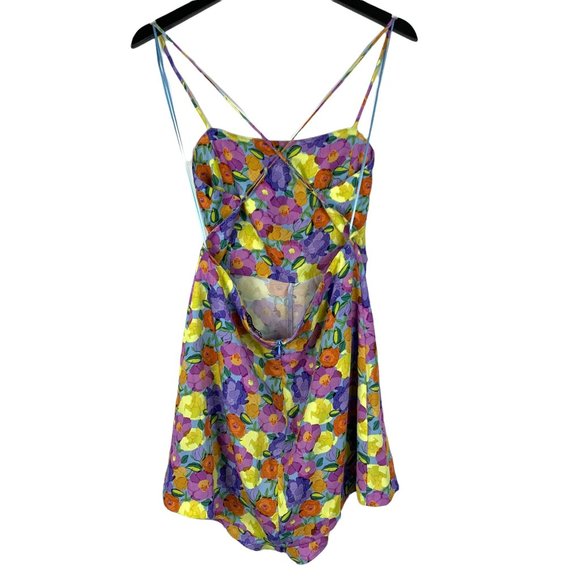 NWT Women's Zara Floral Print Mini Purple Open Strappy Back Dress Size XL - Picture 6 of 12